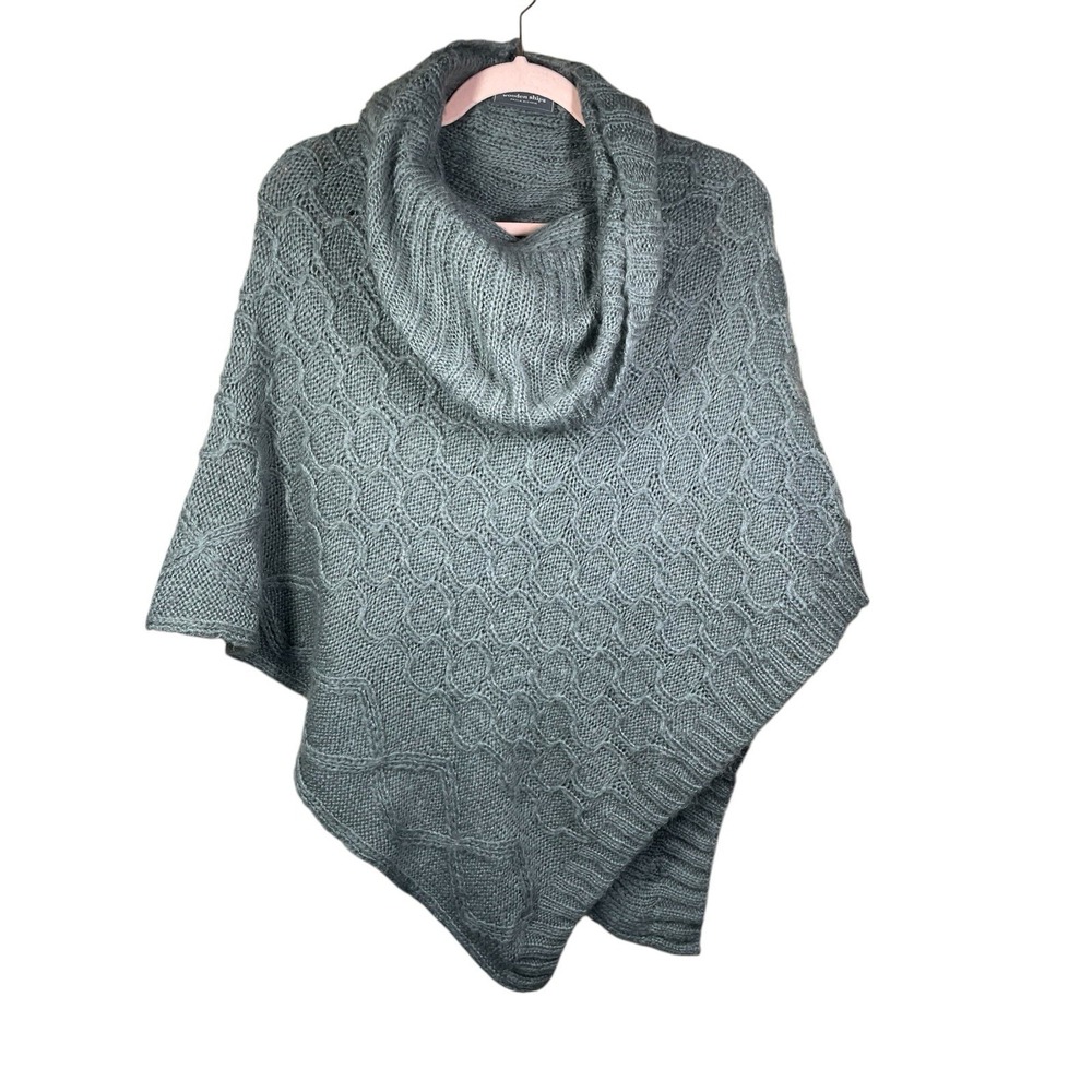 Wooden Ships Cowl Neck Grey Poncho Sweater Size S/M Mohair Wool Chunky Knit‎